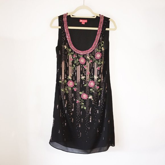 Monsoon Dresses & Skirts - MONSOON Black chiffon dress pink flowers US8 EU40